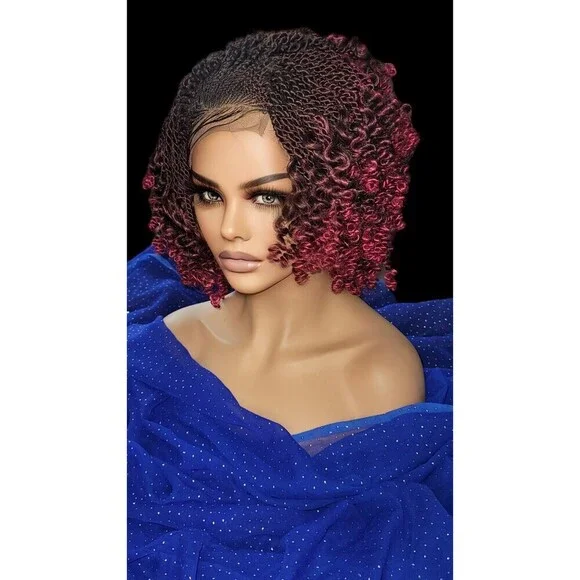 Braided Wig Handmade Micro Millions Braids, Short Kinky Twists, NWT, Ombre - Picture 12 of 15